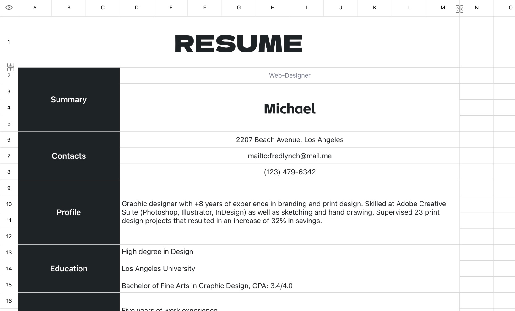 Black minimalist resume